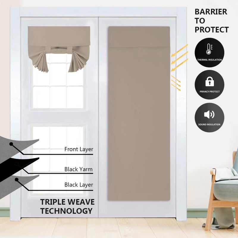 YSYY 100% Blackout French Door Curtains, Wrinkle Free , Room Darkening, Blocks Light and Heat Through Glass Door Window. Drill-Free, Easy Installed Door Window Curtains. (1 Panel, Mocha,26""x 80"") - Image 3